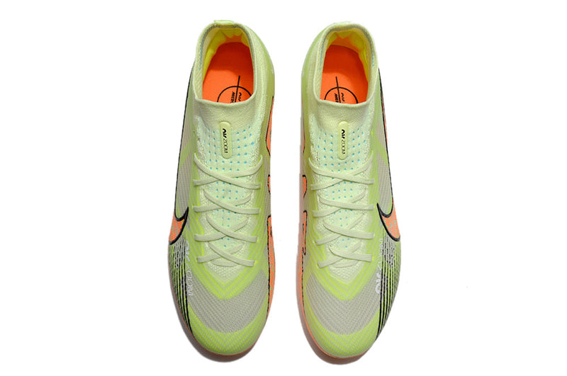 Chuteira Campo Nike Air Zoom Mercurial Superfly 9 Elite FG Verde e Laranja