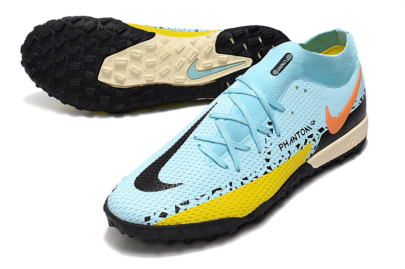 Chuteira Society Nike Phantom GT2 DF Elite TF Azul e Preto "Lucent Pack"