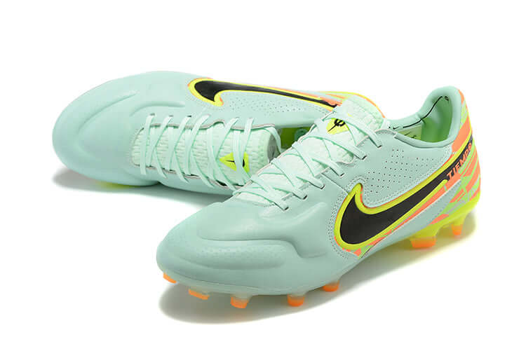 Chuteira Campo Nike Tiempo Legend 9 Elite FG Verde e Laranja "Bonded Pack"