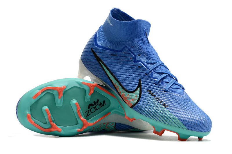 Chuteira Campo Nike Air Zoom Mercurial Superfly 9 Elite FG Azul e Verde