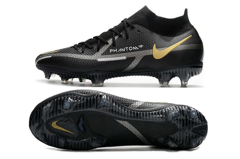 Chuteira Campo Nike Phantom GT2 DF Elite FG Preta e Dourado "Shadow Pack"