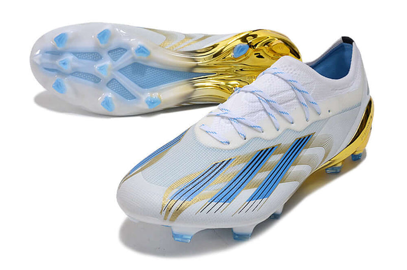 Chuteira Campo Adidas CrazyFast Messi.1 FG Branca, Azul e Dourado "Las Estrellas"