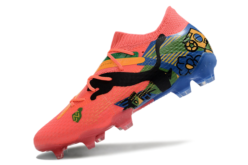 Chuteira Campo Puma Future 7 FG Rosa, Azul, Verde e Amarelo "Brazil Pack"