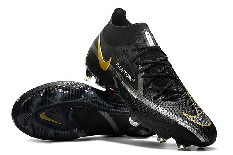 Chuteira Campo Nike Phantom GT2 DF Elite FG Preta e Dourado "Shadow Pack"