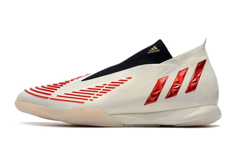 Chuteira Futsal Adidas Predator Edge+ IC Bege e Vermelha "Showdown Pack"