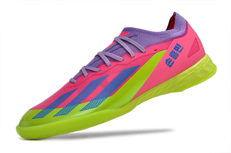 Chuteira Futsal Adidas X Crazyfast.1 IC Rosa e Verde "Son"