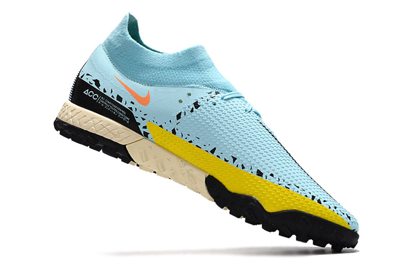 Chuteira Society Nike Phantom GT2 DF Elite TF Azul e Preto "Lucent Pack"