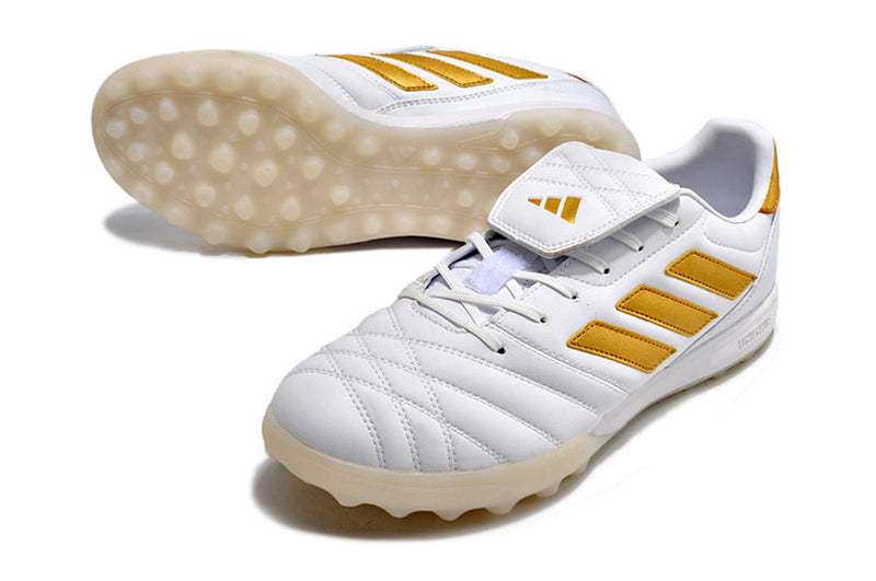 Chuteira Society Adidas Copa Gloro TF Branca e Dourada