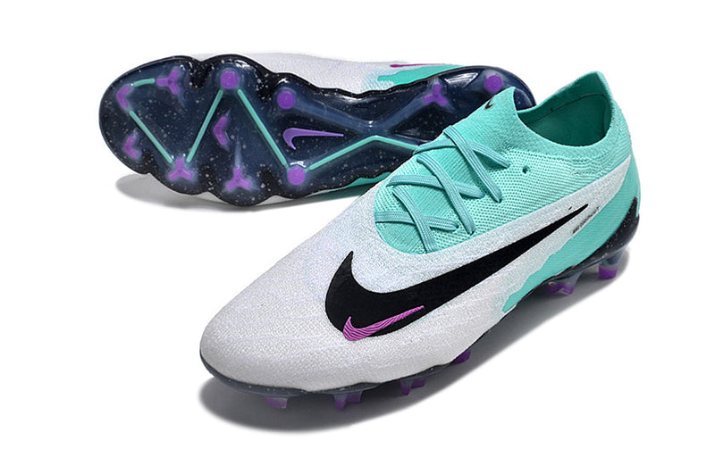 ﻿Chuteira Campo Nike Phantom GX Elite FG Branca, Verde e Roxa "Peak Ready Pack"