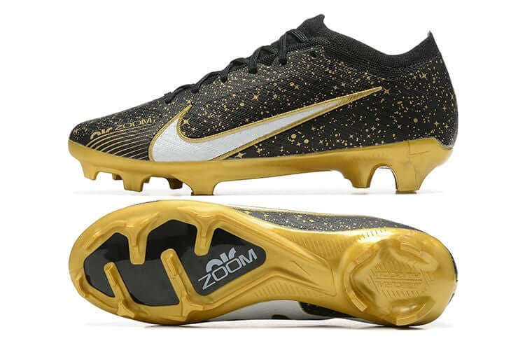 Chuteira Campo Nike Air Zoom Mercurial Vapor 15 Elite FG Preto e Dourado