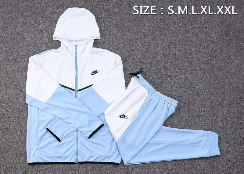 Conjunto de Moletom Nike Sportswear Tech Fleece com Touca Branco e Azul