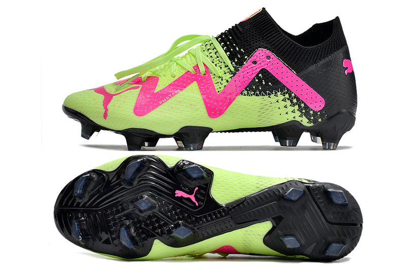 Chuteira Campo Puma Future Ultimate FG Preta, Verde e Rosa "Tricks Pack"