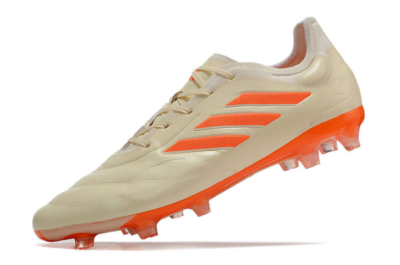 Chuteira Campo Adidas Copa Pure.1 FG Bege e Laranja "Heatspawn Pack"