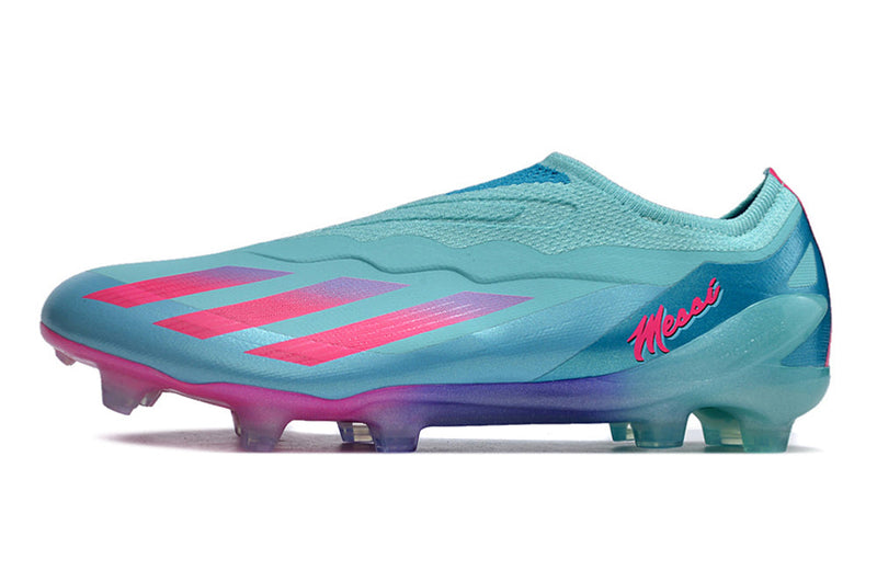 Chuteira Campo Adidas X CrazyFast Messi.1 LL FG Azul e Rosa "Miami Vice"