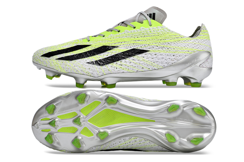 Chuteira Campo Adidas X Crazyfast+ FG Branca e Verde "Strong"