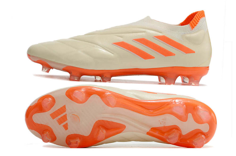 Chuteira Campo Adidas Copa Pure+ FG Bege e Laranja "Heatspawn Pack"