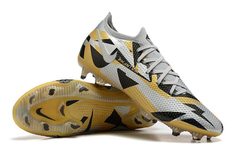 Chuteira Campo Nike Phantom GT2 Elite FG Cinza e Dourado