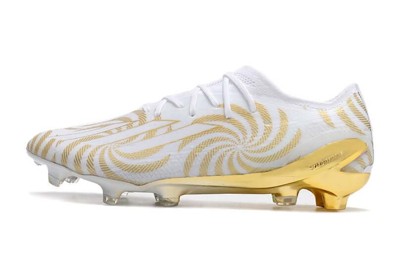 Chuteira Campo Adidas X SpeedPortal.1 FG Branca e Dourado "Benzema Ballon d'Or"