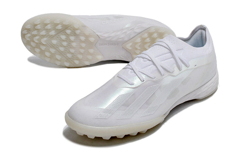 Chuteira Society Adidas X Crazyfast.1 TF Branca "Pearlized Pack"