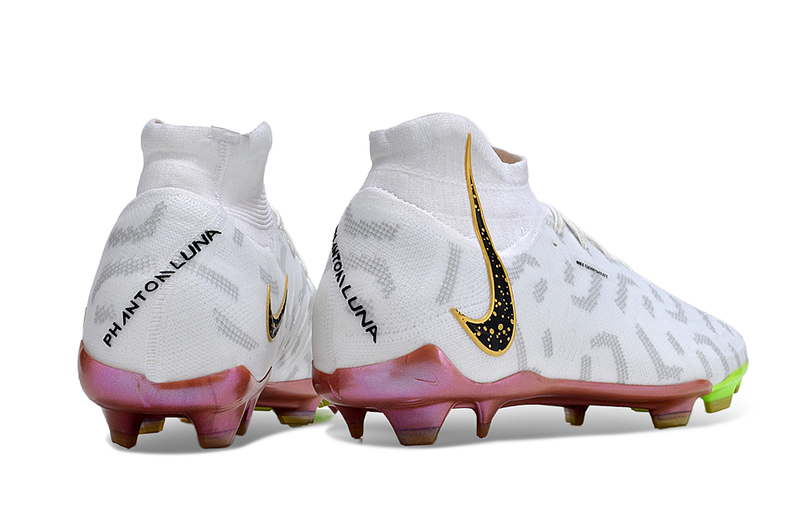 Chuteira Campo Nike Phantom Luna Elite FG Branca e Dourada "United Golden"