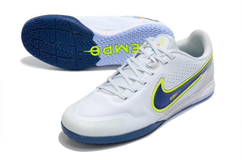 Chuteira Futsal Nike Tiempo Legend 9 Elite IC Branca e Azul "Progress Pack"