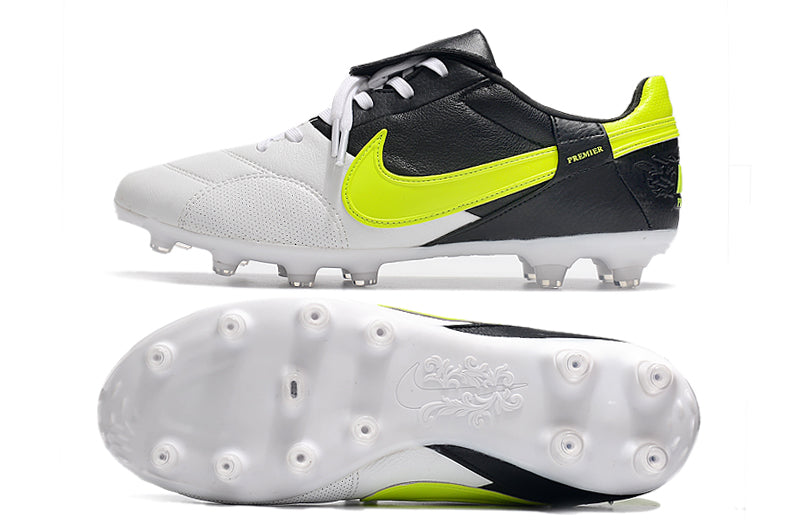 Chuteira Campo Nike Premier 3 FG Branca, Preta e Verde "Eurocopa 2012"