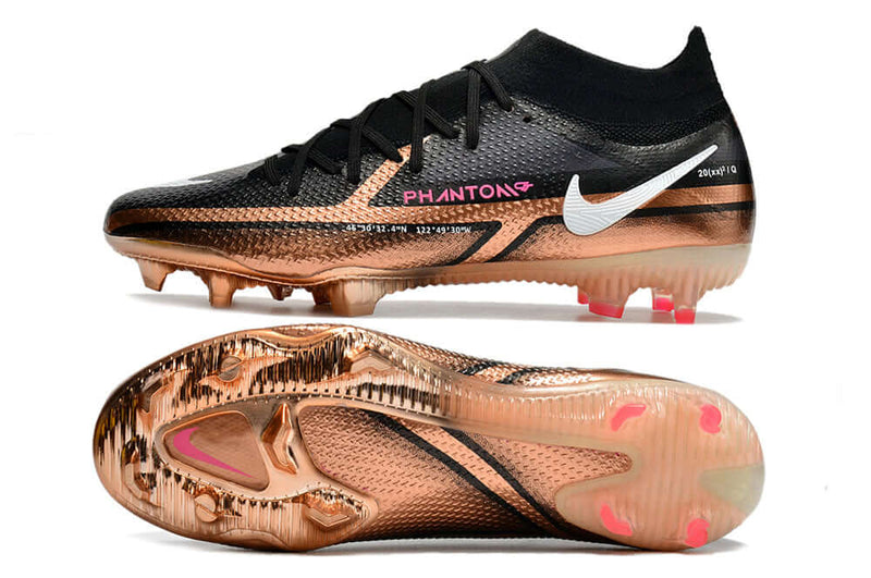 Chuteira Campo Nike Phantom GT2 DF Elite FG Preta e Cobre "Generation Pack"