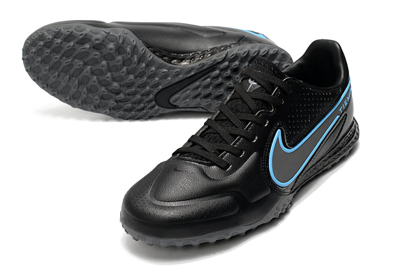 Chuteira Society Nike Tiempo Legend 9 Elite TF Preto e Azul "Renew Pack"