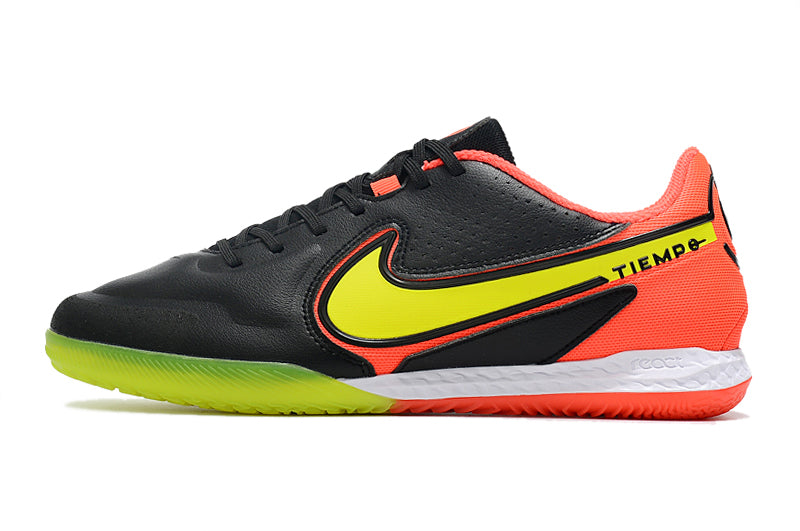 Chuteira Futsal Nike Tiempo Legend 9 Elite IC Preto, Laranja e Amarelo