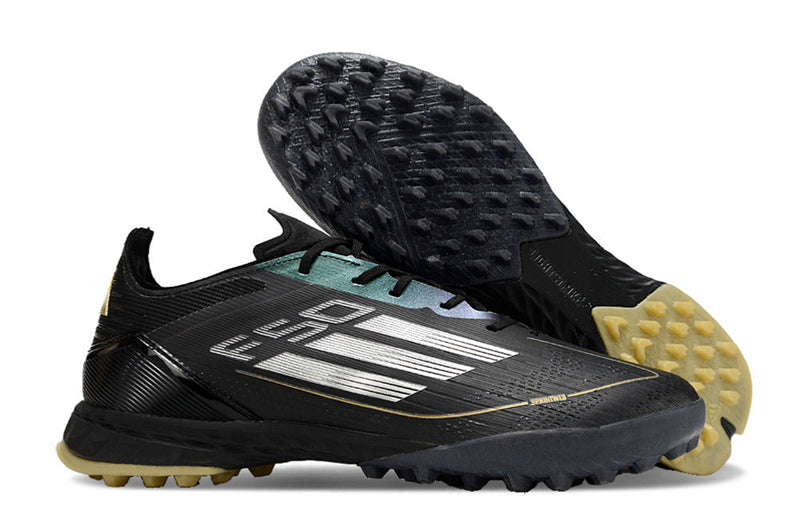 Chuteira Society Adidas F50 TF Preta e Dourada "Dark Spark Pack"