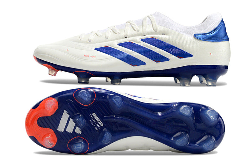 Chuteira Campo Adidas Copa Pure II + FG Branca, Azul e Vermelha "Advancement Pack"