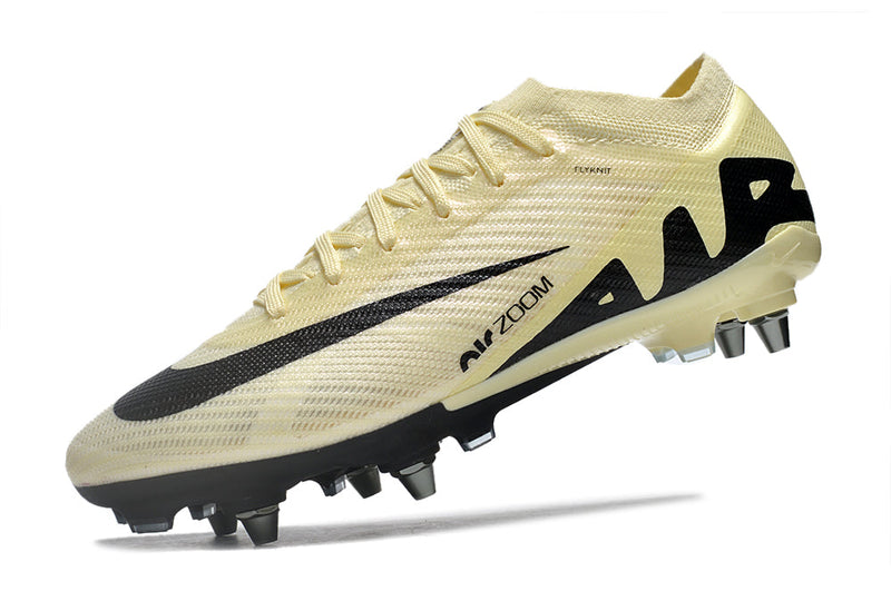 Chuteira Campo Nike Air Zoom Mercurial Vapor 15 Elite Trava Mista Bege e Preta "Mad Ready Pack"