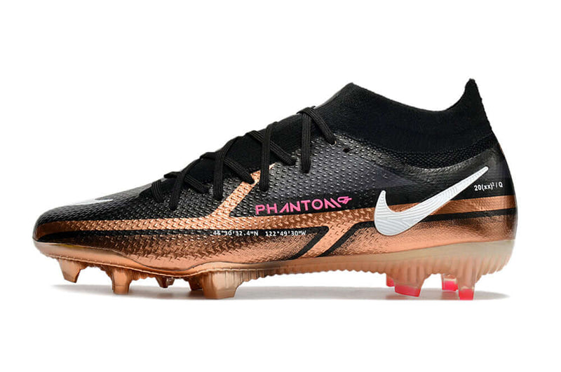 Chuteira Campo Nike Phantom GT2 DF Elite FG Preta e Cobre "Generation Pack"