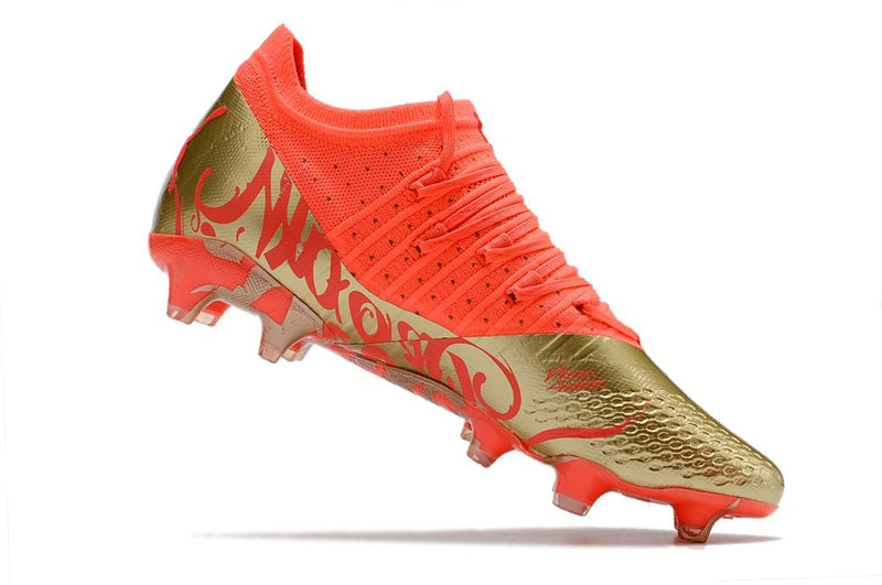 Chuteira Campo Puma Future Z 1.4 FG Dourada e Laranja "Neymar Dream Chaser"