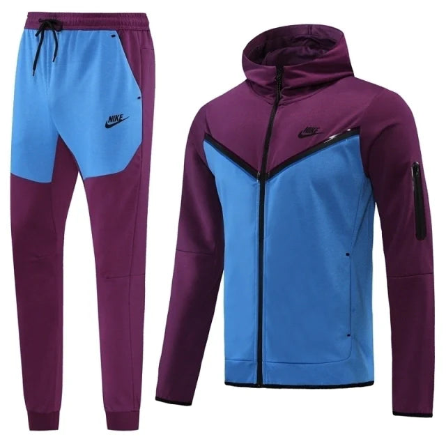 Conjunto de Moletom Nike Sportswear Tech Fleece com Touca Roxo e Azul