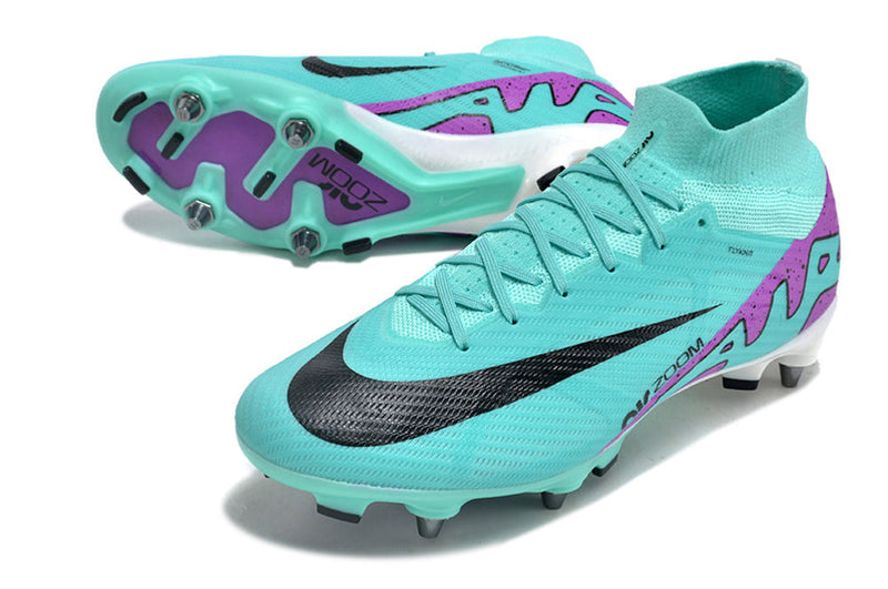 Chuteira Campo Nike Air Zoom Mercurial Superfly 9 Elite Trava Mista Azul e Roxo "Peak Ready Pack"