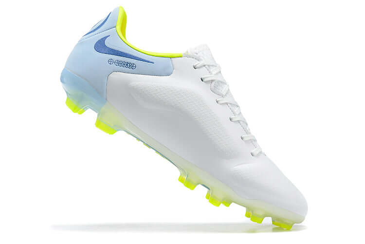 Chuteira Campo Nike Tiempo Legend 9 Elite FG Branca e Azul