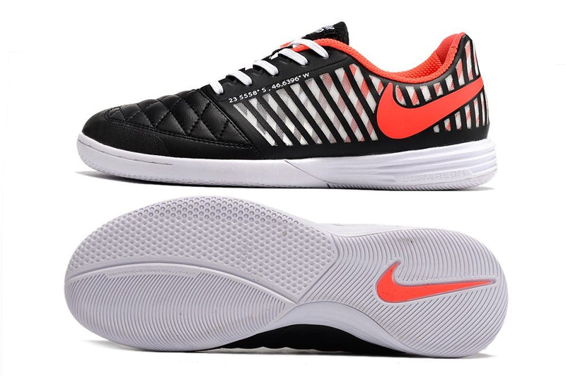 Chuteira Futsal Nike Lunar Gato II IC Preta, Branca e Laranja