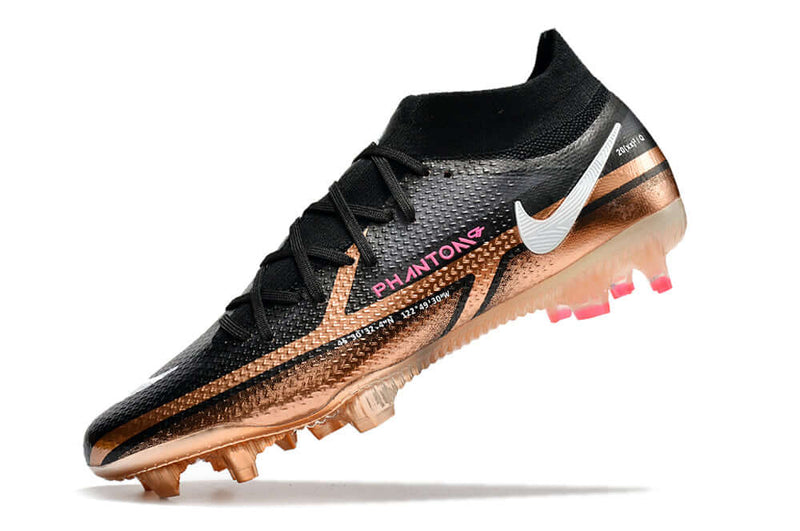 Chuteira Campo Nike Phantom GT2 DF Elite FG Preta e Cobre "Generation Pack"