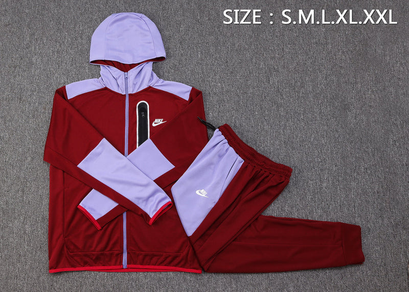 Conjunto de Moletom Nike Sportswear Tech Overlay com Touca Bordo e Roxo