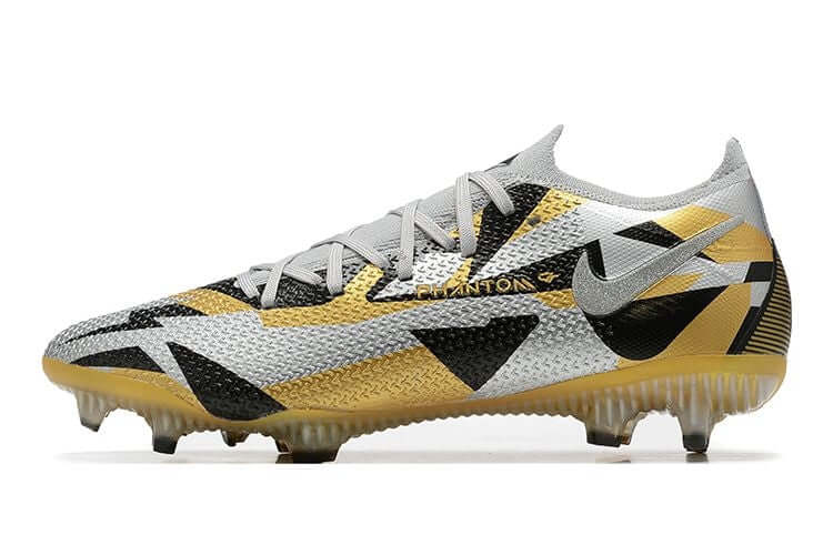 Chuteira Campo Nike Phantom GT2 Elite FG Cinza e Dourado