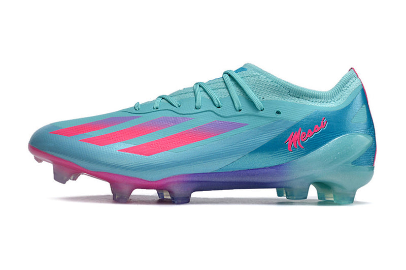 Chuteira Campo Adidas X CrazyFast Messi.1 FG Azul e Rosa "Miami Vice"