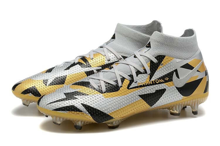 Chuteira Campo Nike Phantom GT2 DF Elite FG Cinza e Dourado