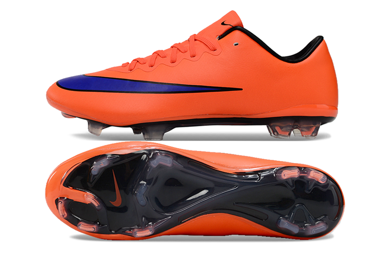 Chuteira Campo Nike Retrô Mercurial Vapor 10 FG Laranja e Azul