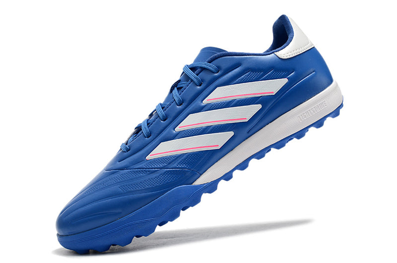 Chuteira Society Adidas Copa Pure.1 TF Azul e Branco "Marinerush Pack"