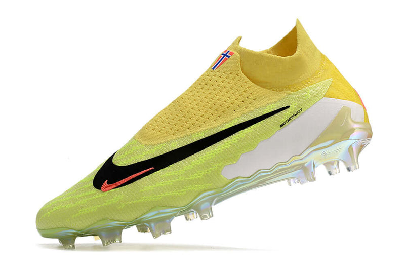 Chuteira Campo Nike Phantom GX DF Elite FG Amarela e Verde "Haaland"