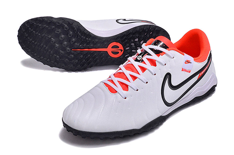 Chuteira Society Nike Tiempo Legend 10 Pro TF Branca e Vermelha "Ready Pack"