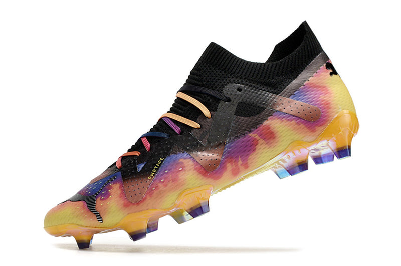 Chuteira Campo Puma Future Ultimate FG Preta e Amarela "Elements Pack"