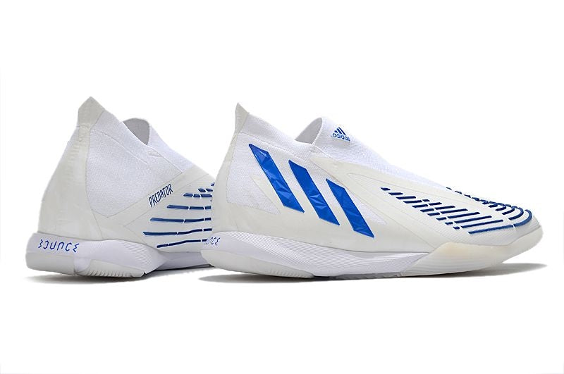 Chuteira Futsal Adidas Predator Edge+ IC Branca e Azul "Diamond Edge Pack"