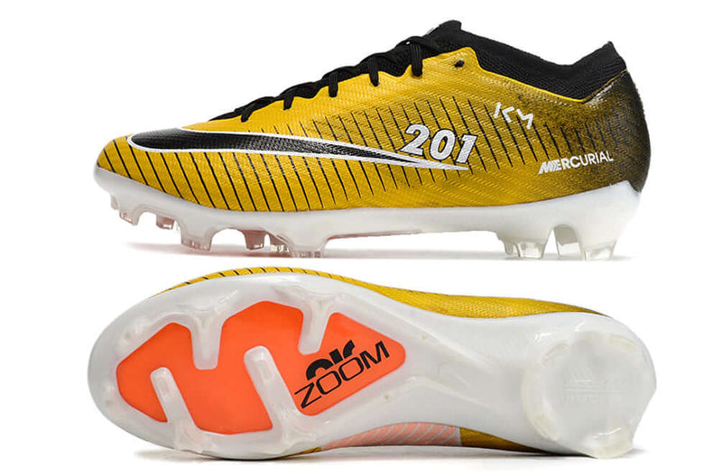 Chuteira Campo Nike Air Zoom Mercurial Vapor 15 Elite FG Amarelo e Preto "Mbappe"